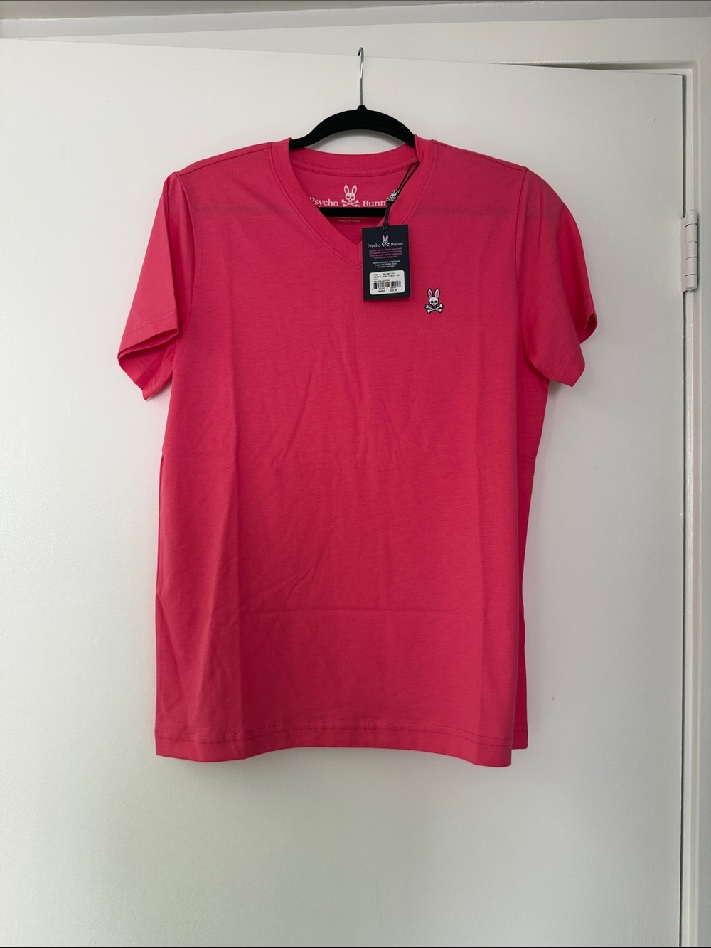 Psycho Bunny Men's V-Neck Tee in Bright Pink
